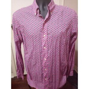 Ralph Lauren Button Shirt Mens Medium M Pink Button Up Pony All Over Print